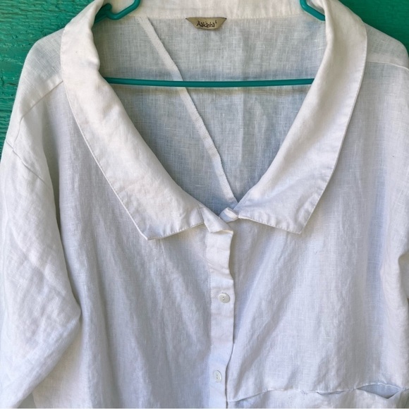 AAKASHA LINEN ARTSY LAGENLOOK WHITE BUTTON DOWN ASYMMETRICAL TUNIC SIZE LARGE - Picture 4 of 13